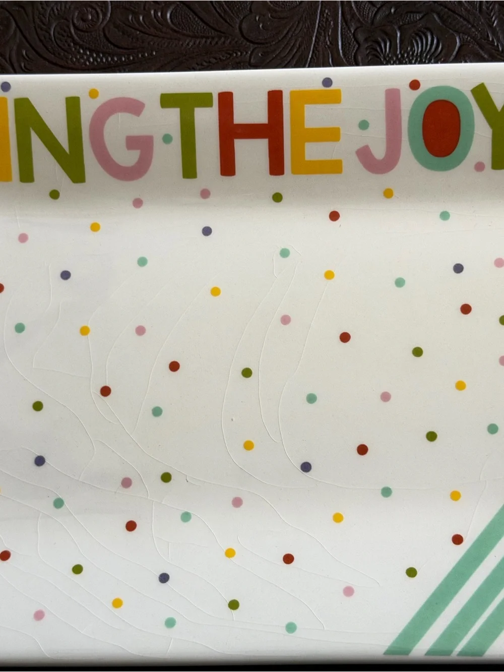 Rare Coton Colors and Bundts. Bring The Joy, narrow serving tray.